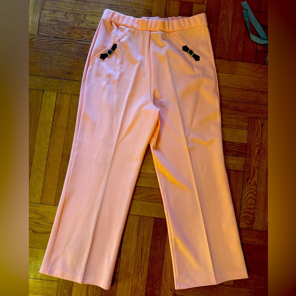 1970’s polyester wide leg pull on pants creamy coral peach size 36 inch waist